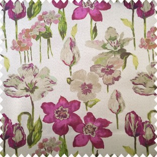 Purple green grey color beautiful flower designs with texture finished background natural look flower buds main curtain